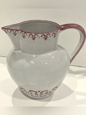 🥳BOGO! Real Hand Painted Portuguese Mauve and Cream Ceramic Pitcher | EUC